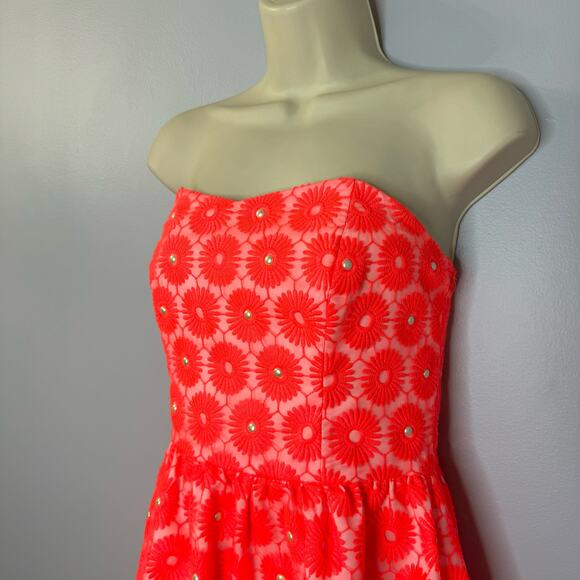 Lilly Pulitzer Peyton Fiesta Pink Daisy Dress Pearls Sz 4 - Picture 7 of 14